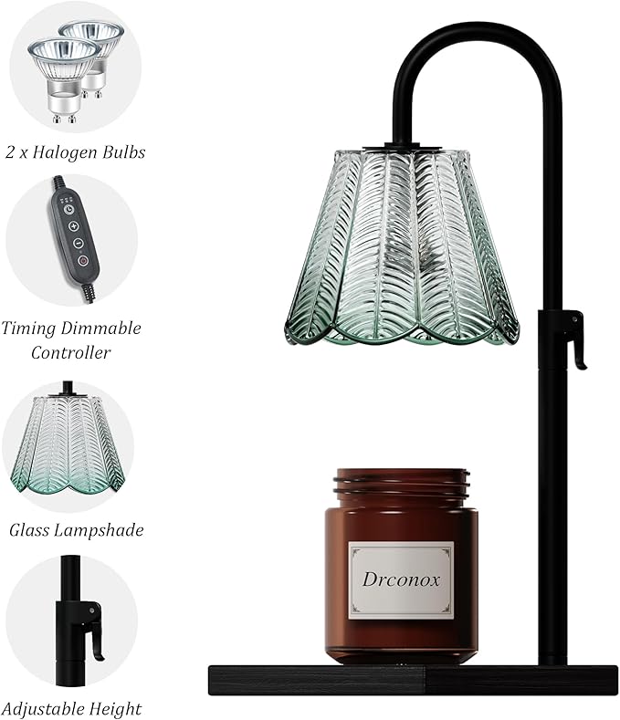 Candle Warmer Lamp with Timer & 4 Brightness Settings - Wax Melt Warmer for Jar Candles Adjustable Height, Home Decor, Birthday Gifts for Women (Includes 2 Bulbs)