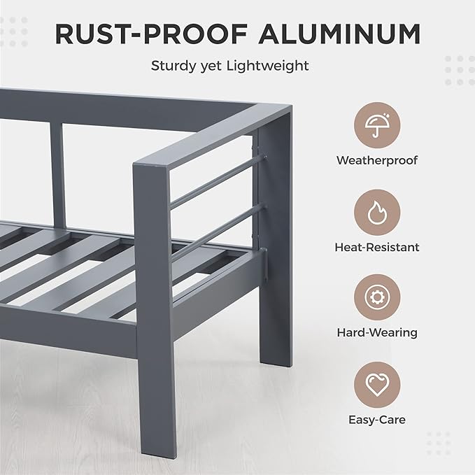 Wisteria Lane 7 Seats Aluminum Outdoor Patio Furniture Set with 54 Inch Propane Gas Fire Pit Table, Modern Patio Conversation Sets with Outdoor Sectional Couch for Backyard, Garden, Dark Grey