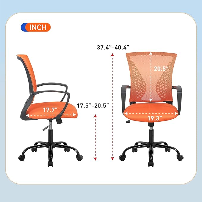Mesh Office Chair Desk Chair Computer Chair with Lumbar Support Armrest Rolling Swivel Adjustable Ergonomic Task Chair for Adults(Orange)
