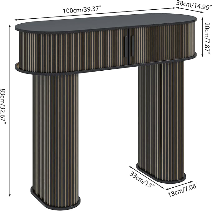 Round Console Table, Mid Century Modern Console Table, Sofa Table, Narrow Entryway Table for Hallway Living Room (Black)