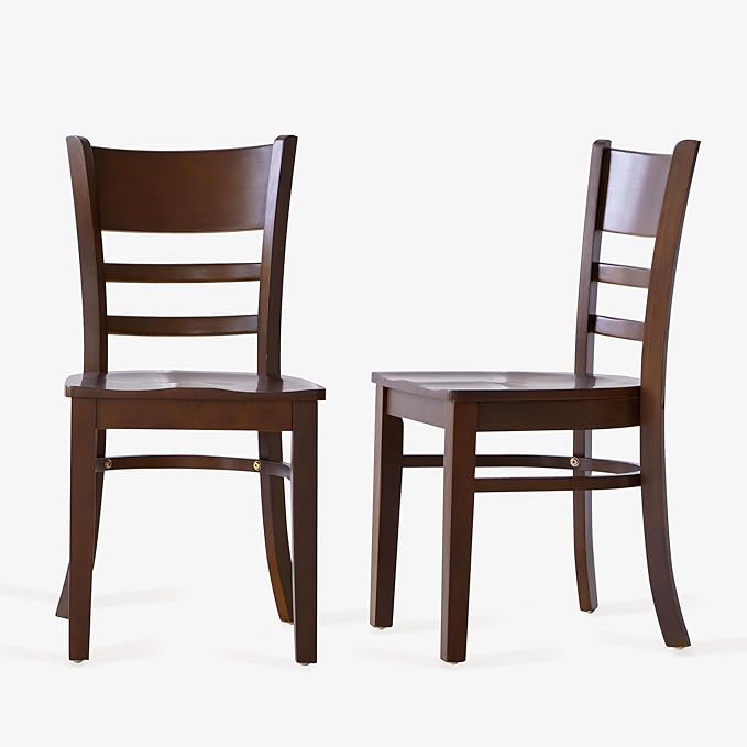 Livinia Cabin Wooden Dining Chairs Set of 2, Solid Malaysian Oak Wood Seat Ladder Back Armless Side Chairs (Walnut)