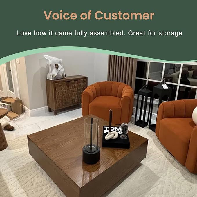 POVISON Modern Square Coffee Table with Storage, 35.43" Wood Coffee Table for Living Room Table Walnut, Fully Assembled