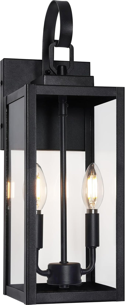 BesLowe 18" Outdoor Wall Light Fixture, 2-Light Large Exterior Lighting Fixture Wall Mount, Waterproof Porch Light Outdoor Wall Sconce Lantern, Outside Light for House Front Door Garage, Black