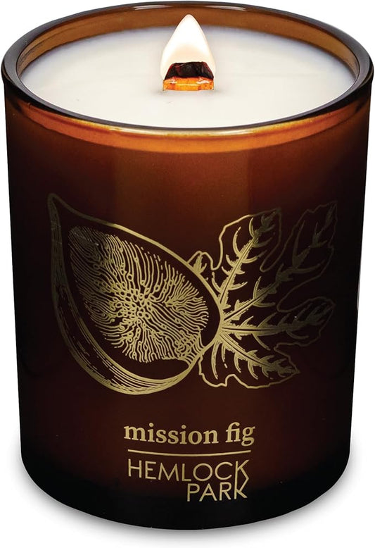 Hemlock Park Amber & Gold Wood Wick Candle Handcrafted with Natural Coconut Wax (Standard 7.2 oz, Mission Fig)