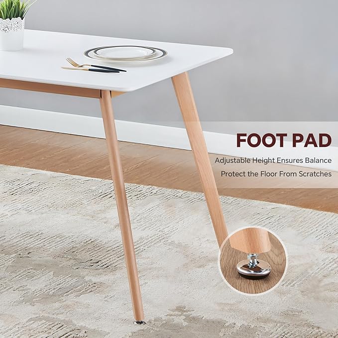 47.2" Rectangular Dining Table for 4-6 Person - White Modern Wooden Kitchen Table with Solid Wood Legs, Mid-Century Design for Dining Room, Living Room, and Kitchen