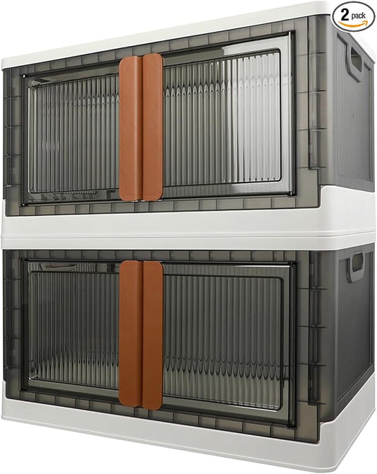 Storage Bins, Cabinet with Lids, Extra Large Useful Box, 19 Gallons (72L) Capacity (Per One), 2 Packs, Collapsible, Transparent, Home Organizer