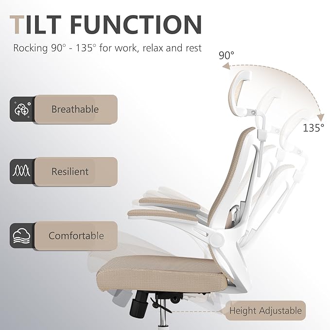 Office Chair,Ergonomic Comfy Home Desk Chair with 350LBS Capacity,High Back Gaming Chair with Wheels,Mesh Computer Chair,Lumbar Support, Adjustable Headrest,Flip-up Armrest