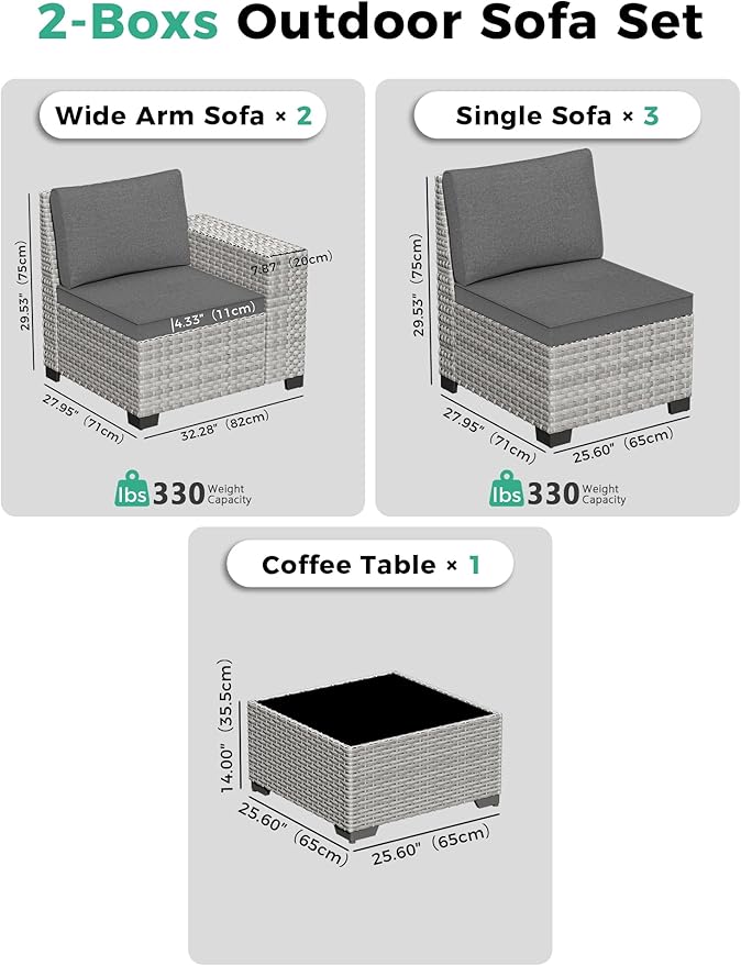 6 Piece Outdoor Sectional Sofa Set, 5-Seats Patio Wicker Conversation Set with 4" Thickened Cushions & Coffee Table, All-Weather PE Rattan for Garden, Backyard, Porch, Black