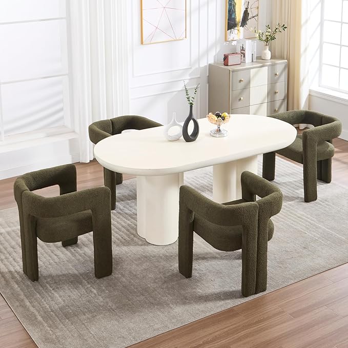 Modern Dining Chairs Set of 2, Upholstered Side Chairs Sherpa Fabric Guest Chairs with Barrel Backrest Armchair for Dining Room Living Room, Green