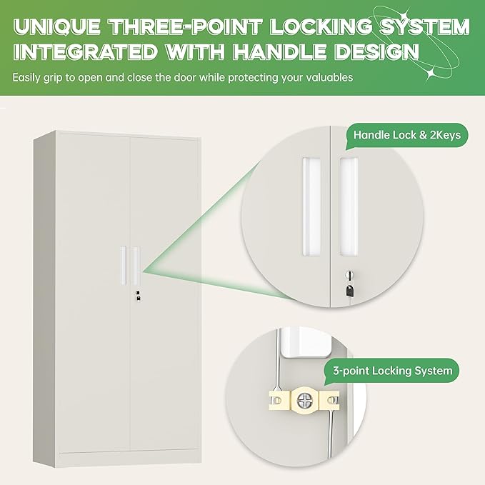INTERGREAT Metal Storage Cabinet, 72" H Lockable Steel Cabinets with Locking Doors, Storage Locker with Adjustable Shelves for Office, Home, Garage, Gym, School (Warm Grey)