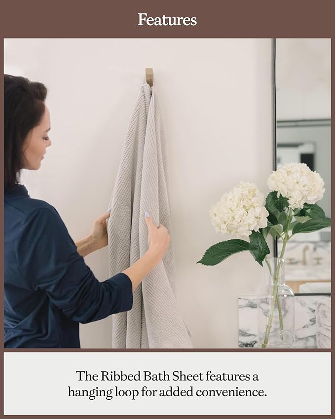 Cozy Earth Ribbed Bath Sheet Set - 60% Cotton 40% Viscose from Bamboo Bath Sheets - Soft & Absorbent Textured Ribbed Pattern - 2 Pack White