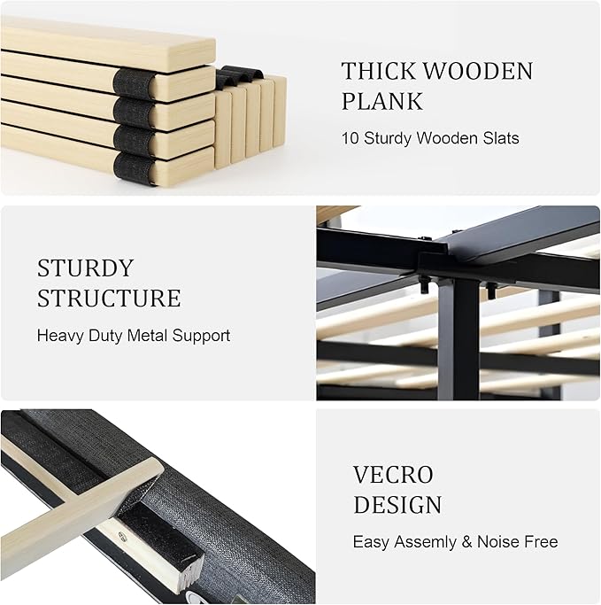 Full Size Platform Bed Frame with Modern Upholstered Headboard, Wooden Slats Support, Noise Free, No Box Spring Needed, Easy Assembly, Dark Grey, Linen