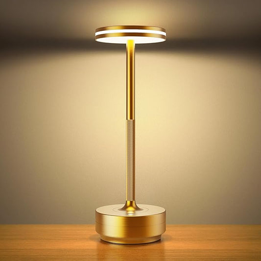 Hapfish Rechargeable Cordless Table Lamps, 5000mAh Battery Operated Lamp, 3 Color Modes, Dimmable, LED Table Lamps for Living Room,Outdoor, Dinner,Patio,Restaurant– Gold