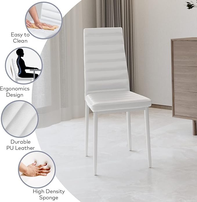 Gizoon Glass Dining Table Sets for 6, 7 Piece Kitchen Table and Chairs Set for 6 Person, PU Leather Modern Dining Room Sets for Home, Kitchen, Living Room