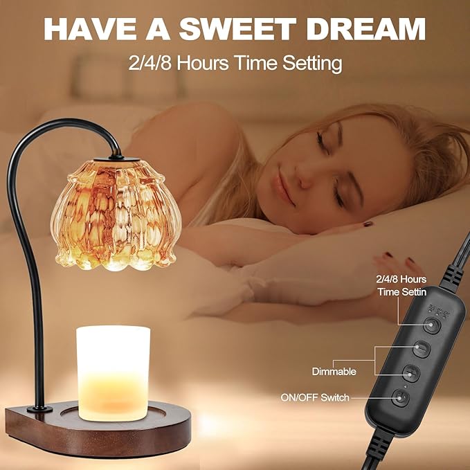 Candle Warmer Lamp with Timer, Dimmable Electric Candle Warmer Melter, Small & Large Jar Fragrance Candle Holders for Home Decoration Gift for Women, White-Orange