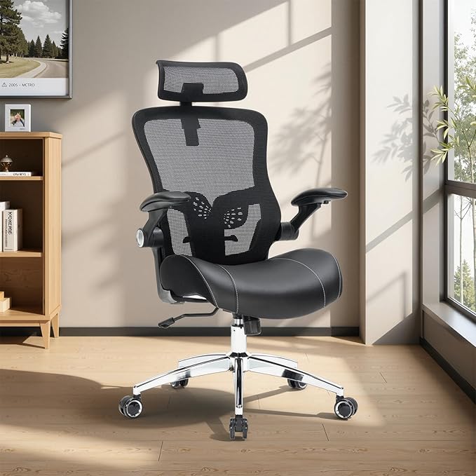 Big and Tall Office Chair, 400lbs Heavy Duty Ergonomic Desk Chair with Soft 3D Modeling Foam Cushion Home Office Desk Chairs with Adjustable Headrest Seat Height Executive Computer Task Chair