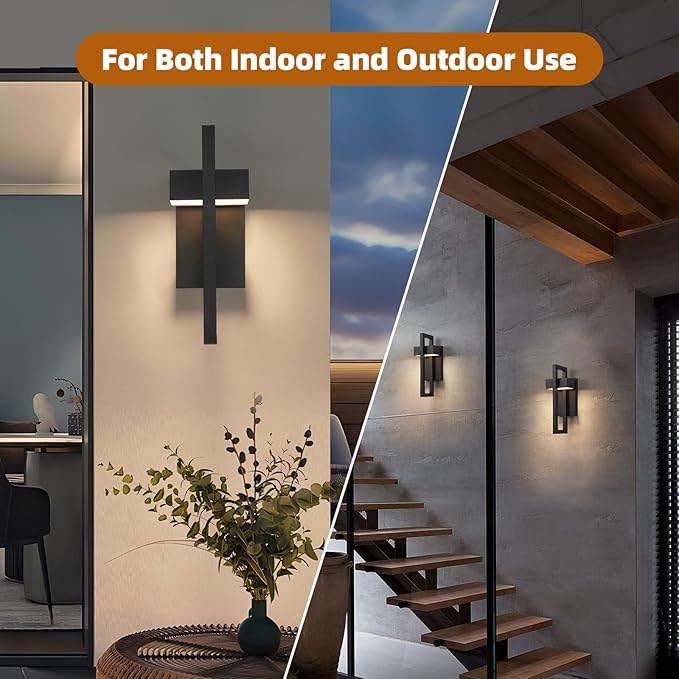 tewei 16.5'' Modern LED Outdoor Wall Sconce, Integrated LED Outdoor Light Fixtures Wall Mount Exterior Lights, Black Front Porch Outside Lighting for House, Backyard, Warm White 3000K, 2 Pack