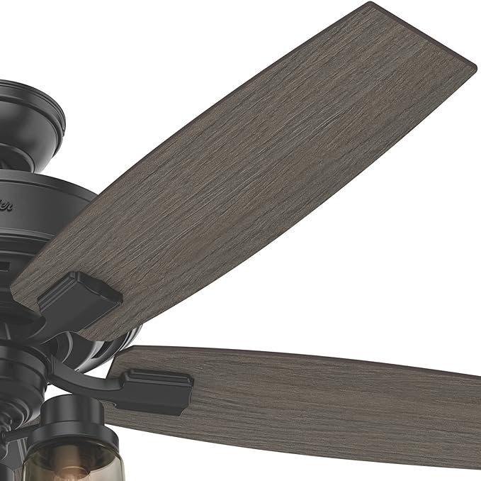 Hunter 52 inch Indoor Ceiling Fan with LED Lights and Remote Control - Black Ceiling Fan, Standard Mount, 5 Blades, For Bedroom, Living Room, or Kitchen, Quiet - Bennett 54189, Matte Black