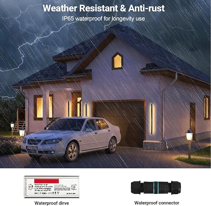 39 Inch Modern Outdoor Wall Lights, 3CCT Color Selectable Outdoor Wall Sconce with Remote Control, IP65 Waterproof Exterior Linear Wall LED Light for House Garage 3000K-6000K