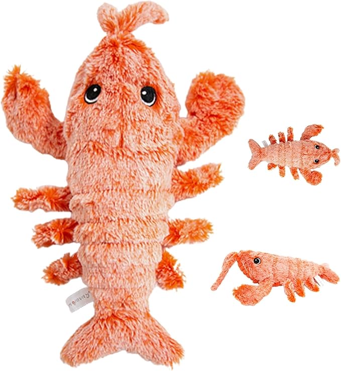 Floppy Lobster Dog Toys, Plush Jumpinp Lobster Cat Interactive Toys, USB Charging Pet Interactive Toys, Soft & Washable Cute Pet Toys, Flopping Lobster Toy for Cats & Small Dogs