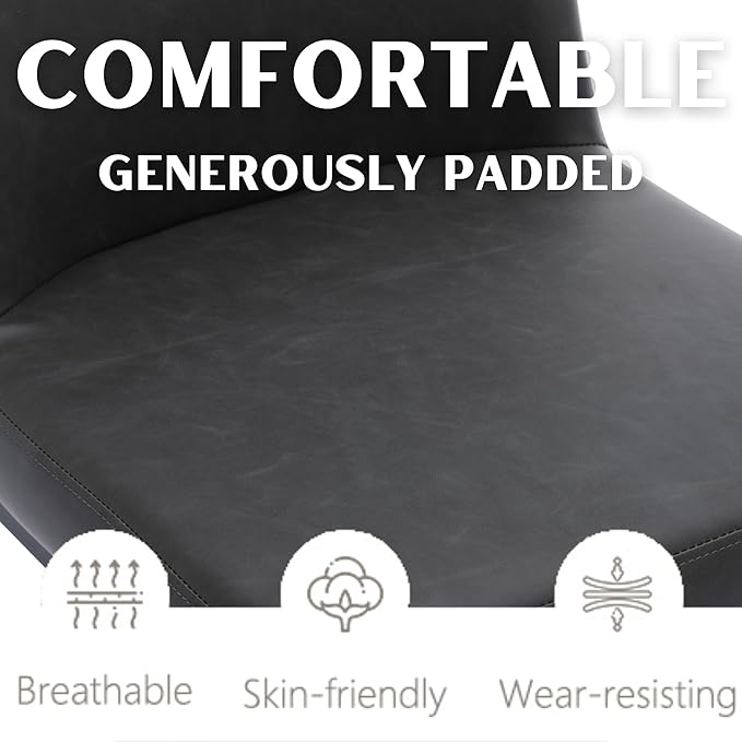 Charcoal PU Leather Dining Chairs Set of 6 Mid Century Modern Comfortable Dining Room Chair with Curved Backrest, Upholstered Kitchen Side Chairs with Black Metal Legs