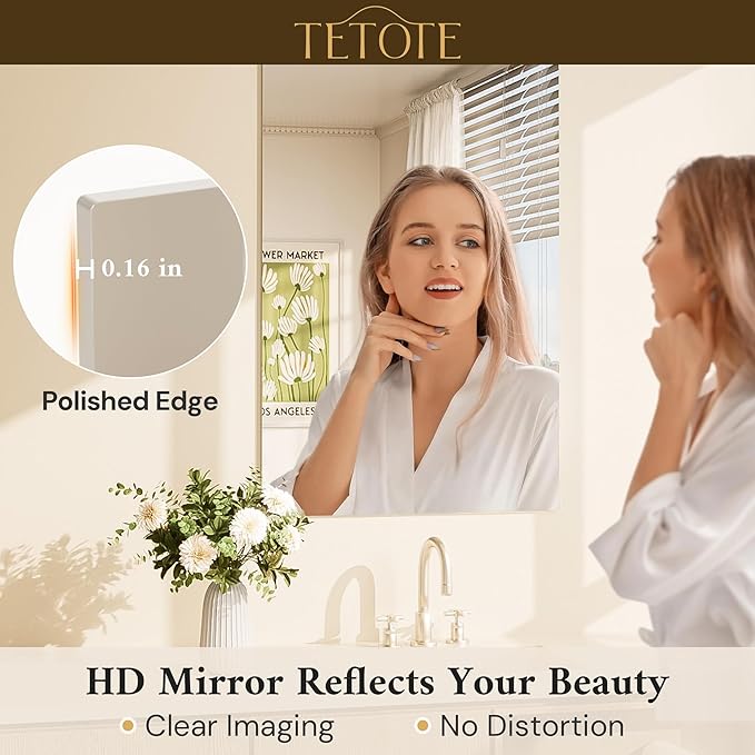 TETOTE 72" x 36" Frameless Mirror for Wall Oversized Rectangle Tempered Mirror, Suitable for Bathroom, Bedroom, Entryway, Hallway, Gym, Vertically/Horizontally