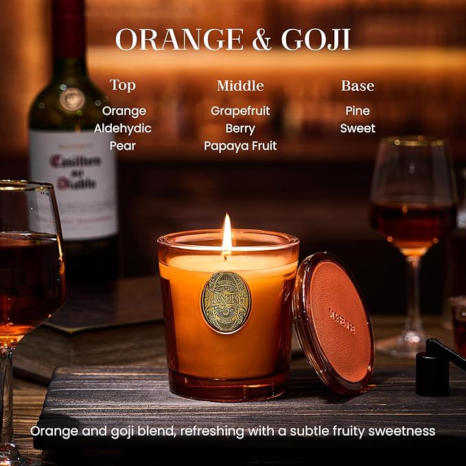 M&SENSE Natural Fresh Soy Candle | Orange Goji & Neon Orange | 9.2 oz, 50H Burn Time | Luxury Scented Candle for Relaxation, Gifting, Home Décor | Ideal for Bedroom, Office, Party Ambiance