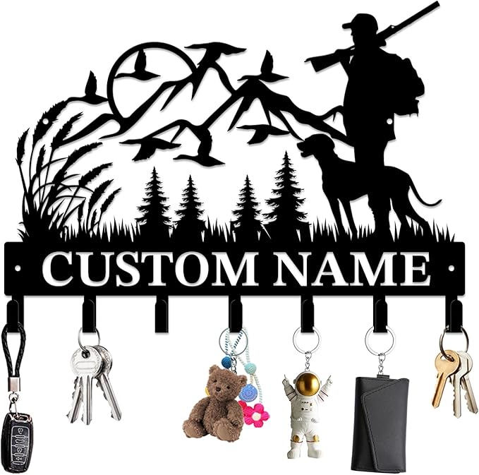 Personalized Custom Name Hunting Deer Wall Key Hooks,Metal Hunting Art Clothes Hooks,Metal Hunting Wall Home Storage Decorative,Hunter For Front Door, Hallway, Kitchen, Bedroom,Keys,Hats (Style E)