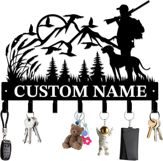 Personalized Custom Name Hunting Deer Wall Key Hooks,Metal Hunting Art Clothes Hooks,Metal Hunting Wall Home Storage Decorative,Hunter For Front Door, Hallway, Kitchen, Bedroom,Keys,Hats (Style E)