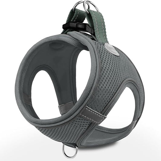Joytale Small Dog Harness, Breathable Mesh Step-in Vest, Reflective Soft Padded Harnesses for Cats and Puppies Dogs, Gray, XXXS