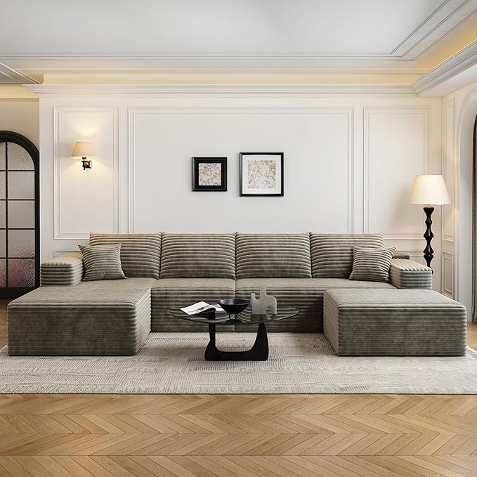 135.4" Cloud Modular Sectional Couch with 1 Ottoman,Modern Minimalist Upholstered Couches, Comfort U Shaped Sofa for Living Room,Deep Seat Corner Couch，No Assembly Required (Camel,Left Facing Chaise)