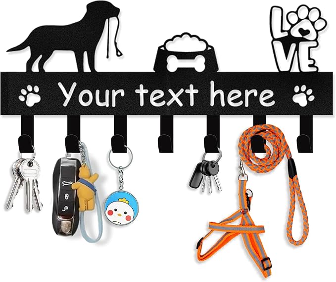 Personalized Dog Leash Holder for Wall - Dog Stuff Storage Organizer, Custom Name Key Holder Wall Mount, Metal Dog Leash Hooks for Wall Decorative, Key Rack Gift for Dog Lovers, Dog Room Decor