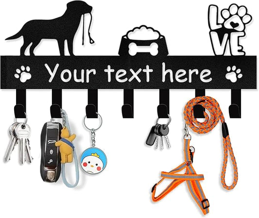Personalized Dog Leash Holder for Wall - Dog Stuff Storage Organizer, Custom Name Key Holder Wall Mount, Metal Dog Leash Hooks for Wall Decorative, Key Rack Gift for Dog Lovers, Dog Room Decor