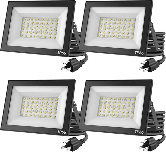 4-Pack 50W LED Flood Lights Outdoor – 9000 Lumens Super Bright Security Lighting, IP66 Waterproof, 5000K Daylight – Energy-Efficient Outdoor Lights for Garage, Garden, Lawn, Backyard