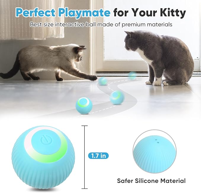 Petbobi Interactive Cat Toy Ball - Automatic Cat Toy with LED Light, USB Rechargeable Self Moving Ball, Indoor Active Rolling Toys, 360°Rotating Smart Sphere, 2 Modes, Fun Gift for Kitten, Green