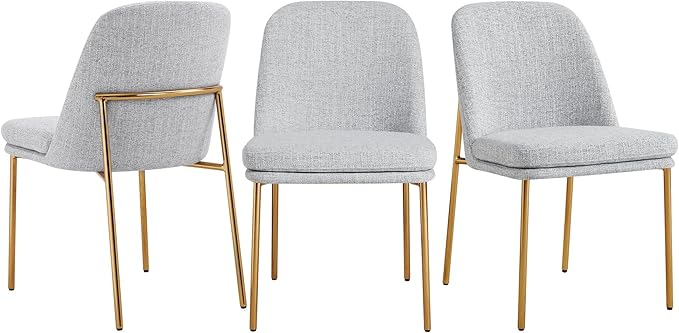 CHITA Modern Dining Chairs Set of 3, FSC Certified Metal Dining Chair for Dining Room, Light Gray
