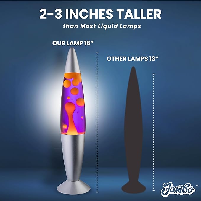 JAMBO 16" Beautiful Lamp- Purple with Yellow/Orange Wax, Relaxing Liquid Light, Night Light Nightlight, Home Decor Living Room Office Bedroom Lamp for Adults Teens Kids Magma Motion