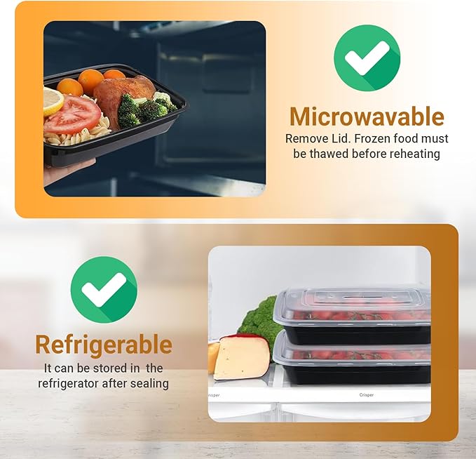 Koppochef 26oz Meal Prep containers [50 Pack], Leakproof and Durable, Microwave Dishwasher Freezer Safe, Single Compartment Stackable Take Out Food Containers with Lid, BPA Free and Recyclable