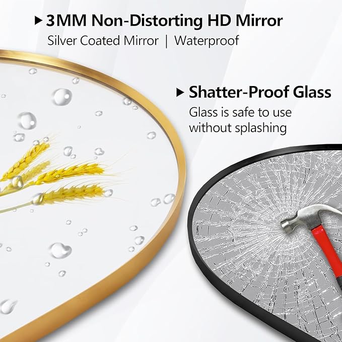 Oval Full Length Mirror, 48"×16" Wall-Mounted Mirror with Metal Frame, Ultra-Clear Explosion-Proof Dressing Mirror, Simple and Classic Deco for Cloakroom/Bedroom/Living Room, Gold