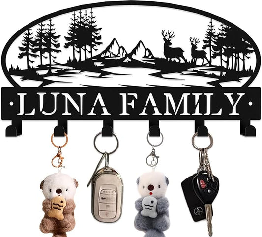 Custom Metal Key Rack Hooks, Personalized Key Holder for Wall, Deer, Grove Theme Wall Decoration Key Hooks, Key Hanger Organizer for Living Room, Entryway, Pet House, Bedroom Decor