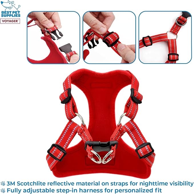 Best Pet Supplies Voyager Adjustable Dog Vest Harness Breathable No Pull Harness for Small, Medium, Large Dogs, Harness for Walking, Jogging, Easy Step-in, Reflective Stripes - Red, L