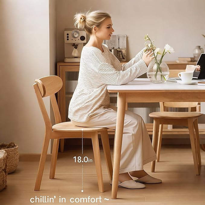 Solid Wood Dining Chairs Set of 2 - FAS-Grade North American Oak,Heavy Duty Dining Chair with Ergonomic Curved Back,Dining Chairs for Heavy People,Easy Assembly,400 lb Capacity