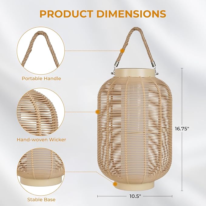 Solar Yard 1-Piece Outdoor Floor Lamp, Solar Water-Resistant Boho Lantern Lights for Outside Hanging Table Lanterns Decoration for Garden, Patio, Porch, Trees, Pathway, Cylinder Natural