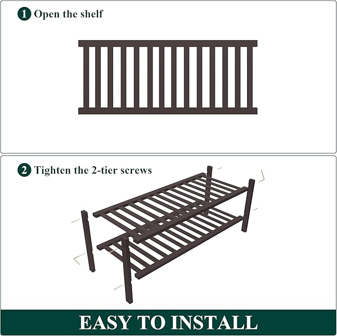 Smiry Shoe Rack, 2 Tier Thick Bamboo Shoe Organizer, Stackable Free Standing Wooden Shoe Storage Shelf for Closet, Entryway, Front Door Entrance, Brown