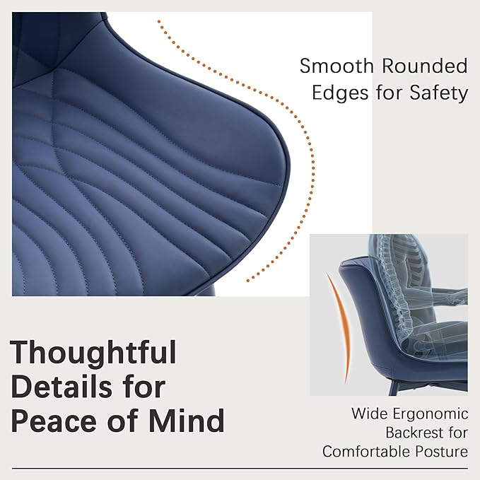 YOUTASTE Navy Blue Dining Chairs Set of 2, Mid Century Modern Comfy Kitchen Chair, Upholstered Faux Leather, Navy Blue Metal Legs, Armless Accent Chairs for Bedroom Vanity Lounge