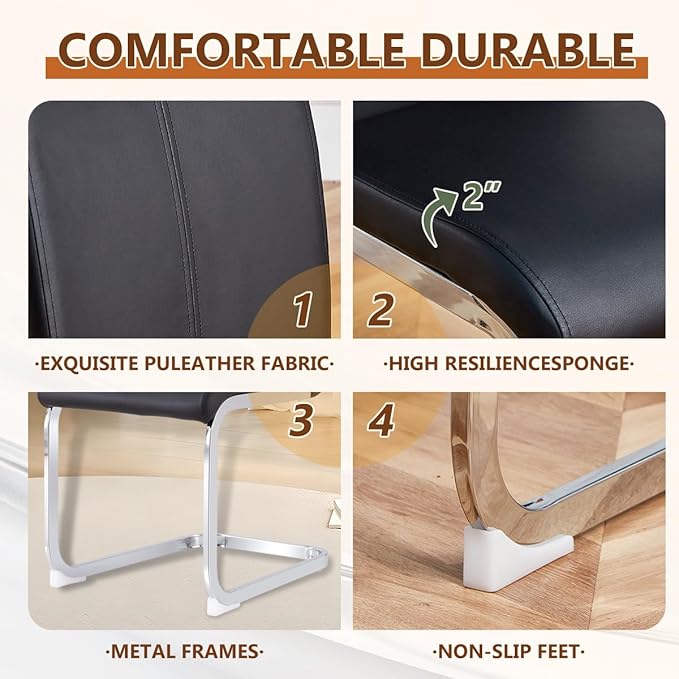 63'' Glass Dining Table Set for 4, Kitchen Table Chairs Set of 4, Clear Glass Dining Table with White unique design Leg and Silver Metal Base, 4 PU Dining Chairs with Metal Legs, Living Room, Kitchen.