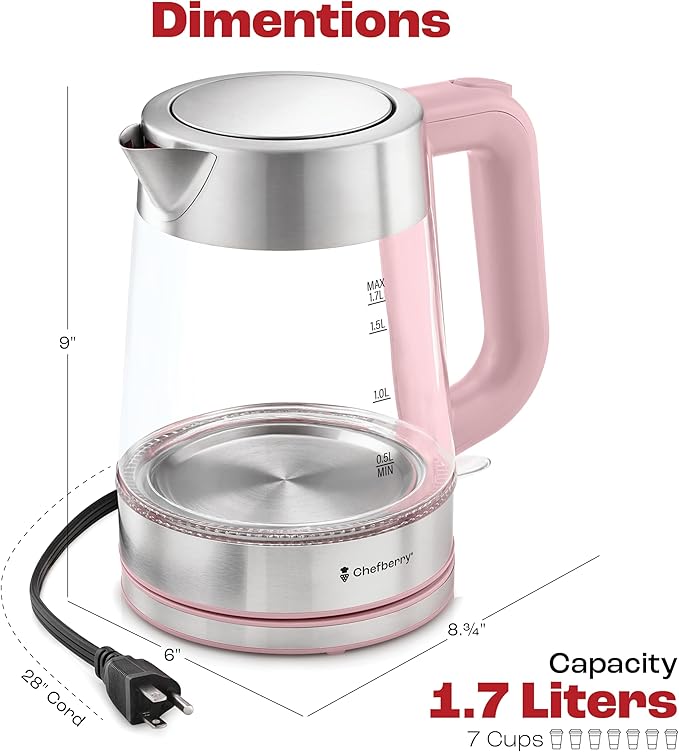 Electric Kettle for Boiling Hot Tea & Water | 1.8L Stainless Steel Borosilicate Glass Boiler With No Plastic, Automatic Shutoff, BPA Free, Fast Heating Technology