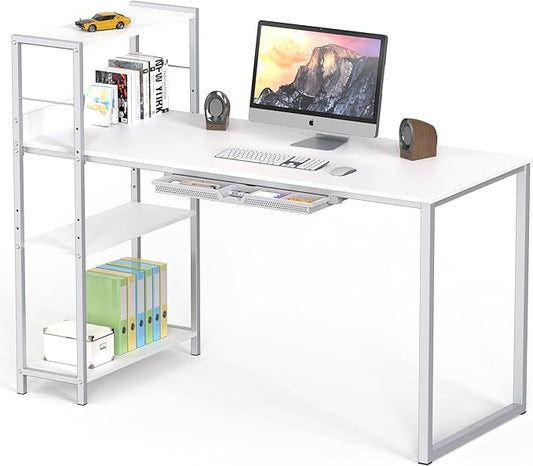 SHW 46-Inch Home Office Mission Computer Desk with Side Shelf and Drawer, White