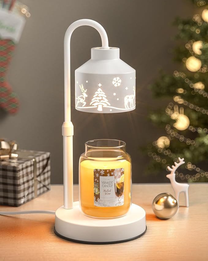 Christmas Candle Warmer Lamp with Timer & Dimmer,Wax Melt Warmer for Jar Candles,2 Bulbs,Gift for Women Mom,House Warming Gifts, Home Decor