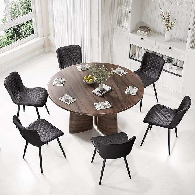 YOUTASTE Black Dining Chairs Set of 2, PU Leather Upholstered Mid-Century Modern Chair, with Thick Padded Back and Metal Legs, for Kitchen, Dining Room, Vanity, or Guest Waiting Room